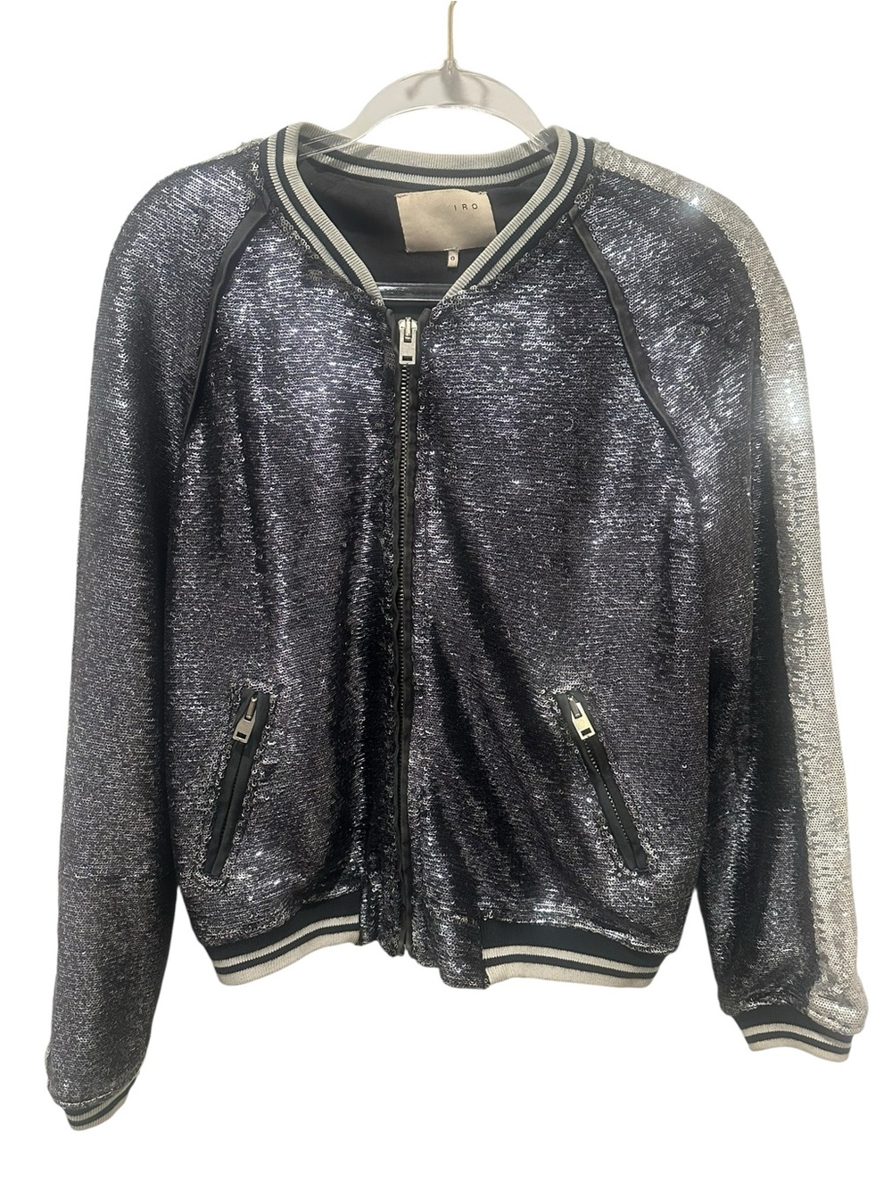 IRO Metallic Charcoal Sequin Bomber Jacket